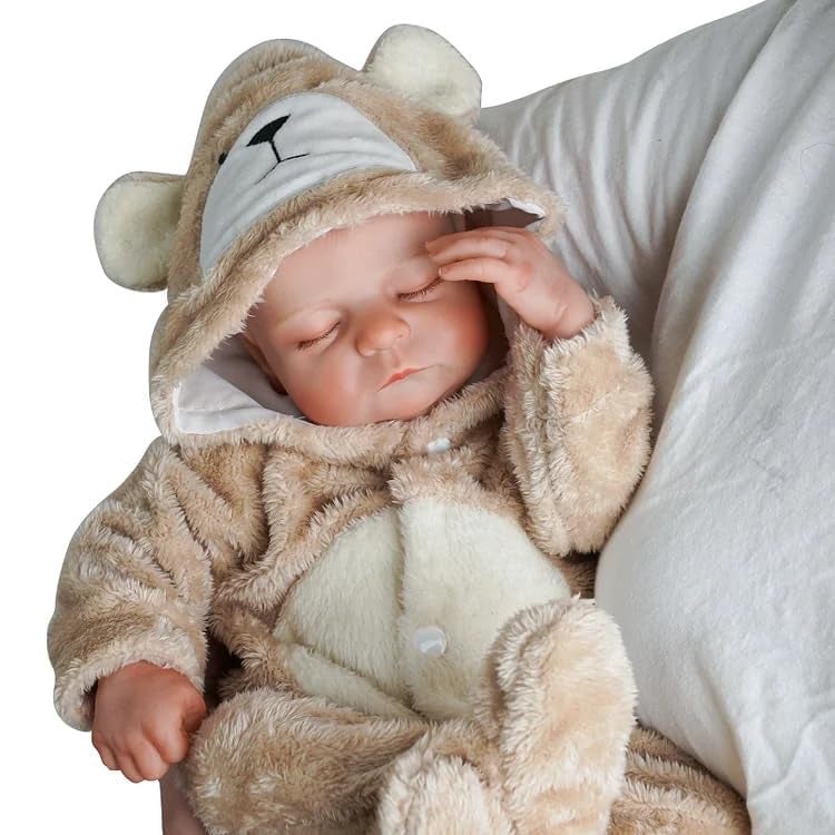 BABESIDE Reborn Baby Doll Clothes Set for 17-22 Inch Dolls Accessories, Cute Bear Baby Doll Clothes Onesie with Hat for Realistic Baby Dolls Girls & Boys, Khaki - Image 2