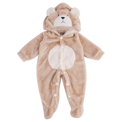 BABESIDE Reborn Baby Doll Clothes Set for 17-22 Inch Dolls Accessories, Cute Bear Baby Doll Clothes Onesie with Hat for Realistic Baby Dolls Girls & Boys, Khaki - Image 1