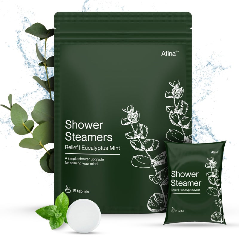 Afina Shower Steamers Relief Eucalyptus Mint Natural Aromatherapy for Stress Relief and Relaxation Spa Gifts for Women Men 15 Count