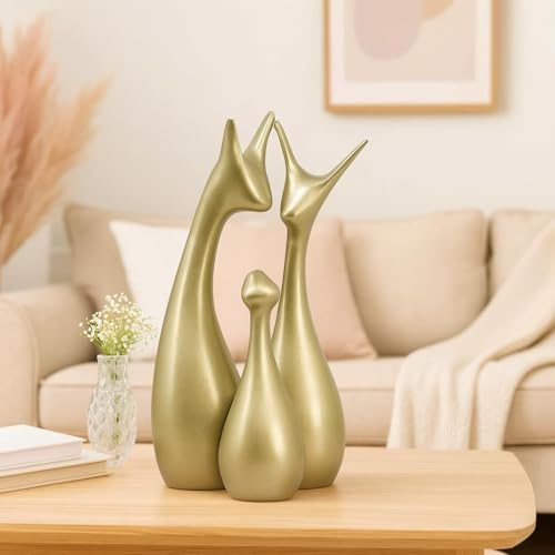 SRJANA Metallic Laurel Green Home Decor Lucky Deer Family Figurine (Set of 3, Laurel Green) - Image 1