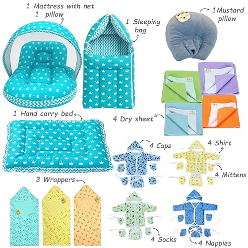 Infantbond by fareto Newborn Baby Bedding Essentials | Daily Needs Items | Hopsital kit Ready Combo | Baby Products All (Pack of 32) (0-6months)(Blue Crown) - Image 3
