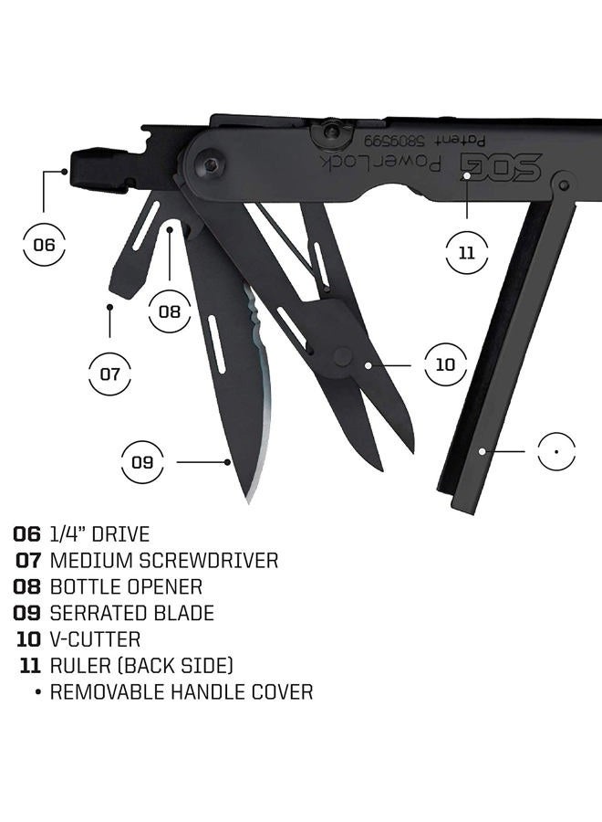 SOG أداة متعددة PowerLock - تقنية الرفع المركب مع جهاز تقليم EOD، هيكل من الفولاذ المقاوم للصدأ 420، 18 أداة خفيفة الوزن متخصصة (B61N-CP)، أسود - Image 5