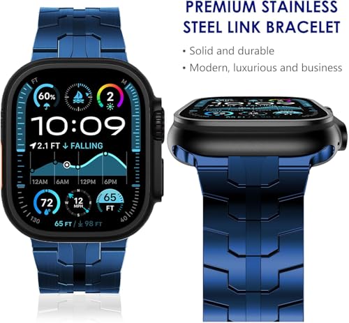 WINGLE Stainless Steel Bands for Apple Watch Band Ultra 321 Band Ultra 49mm Series 11 10 46mm 45mm 44mm 42mm SE 321 Series 9 8 7 6 5 4 3 2 Men Classy Business Rugged Metal iWatch Bands Blue - Image 3