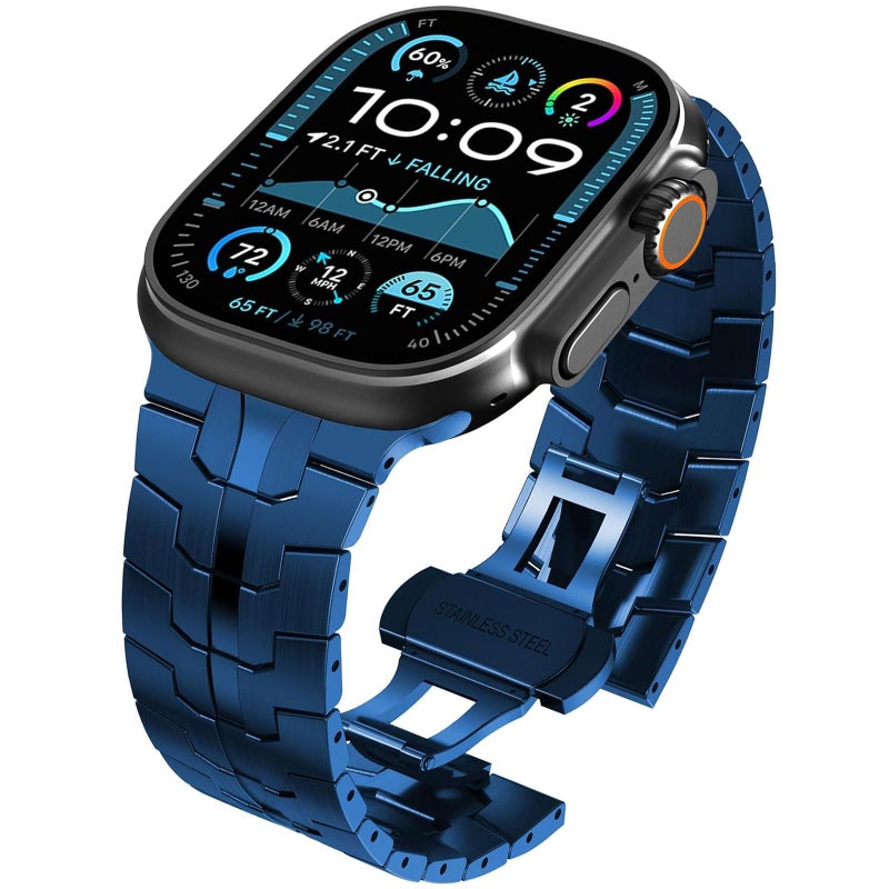 WINGLE Stainless Steel Bands for Apple Watch Band Ultra 321 Band Ultra 49mm Series 11 10 46mm 45mm 44mm 42mm SE 321 Series 9 8 7 6 5 4 3 2 Men Classy Business Rugged Metal iWatch Bands Blue - Image 2