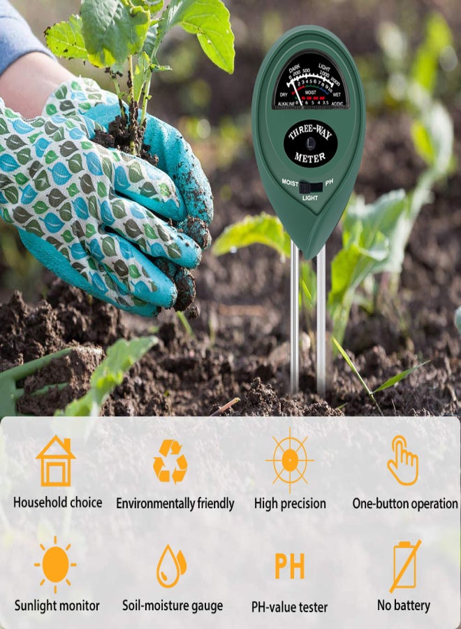 Generic Soil pH Meter 3-in-1 Soil Tester with Light pH Meter Gardening Tool for Farm Lawn Indoor Outdoor No Battery Needed Dark Green  - Image 5