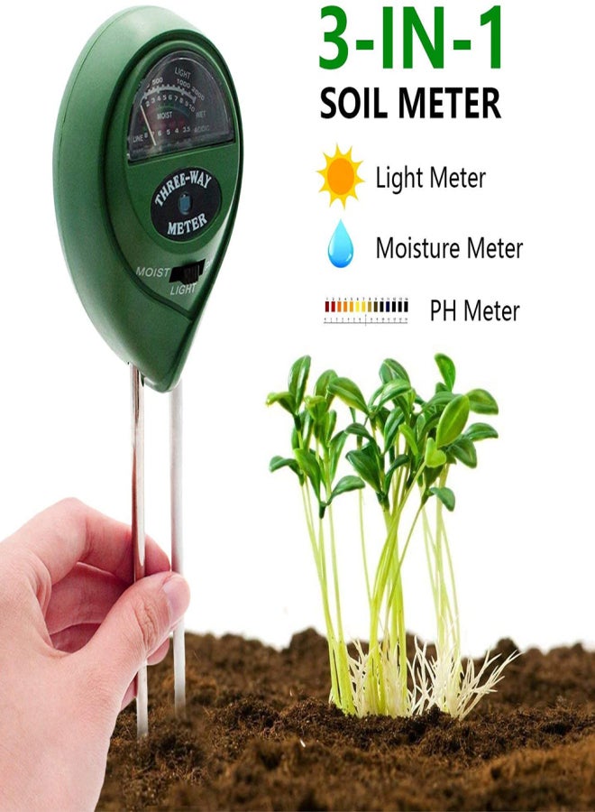Generic Soil pH Meter 3-in-1 Soil Tester with Light pH Meter Gardening Tool for Farm Lawn Indoor Outdoor No Battery Needed Dark Green  - Image 2