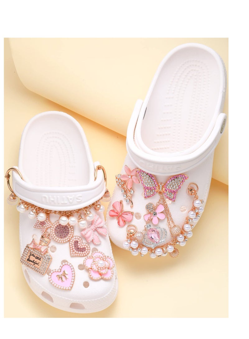 Excefore 18 Pcs Bling Shoe Charms for Croc, Rhinestones Croc Accessories Charms, DIY Flower Pearl Charm Accessories, Suitable for Crocs for Adult, Party Favors Birthday Gifts - Image 2
