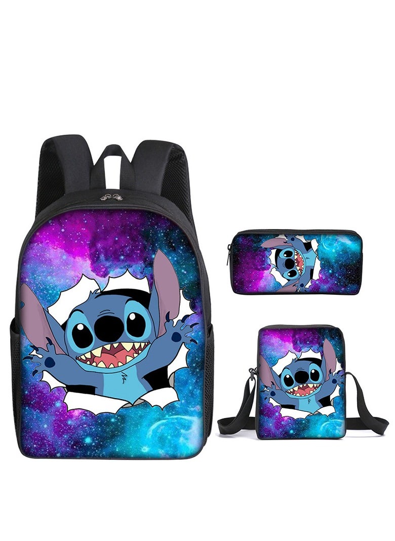 Generic - Stitch Three-Piece Set For Primary School Students Printed Cartoon Backpack Shoulder Bag Pencil Case Set - Image 1