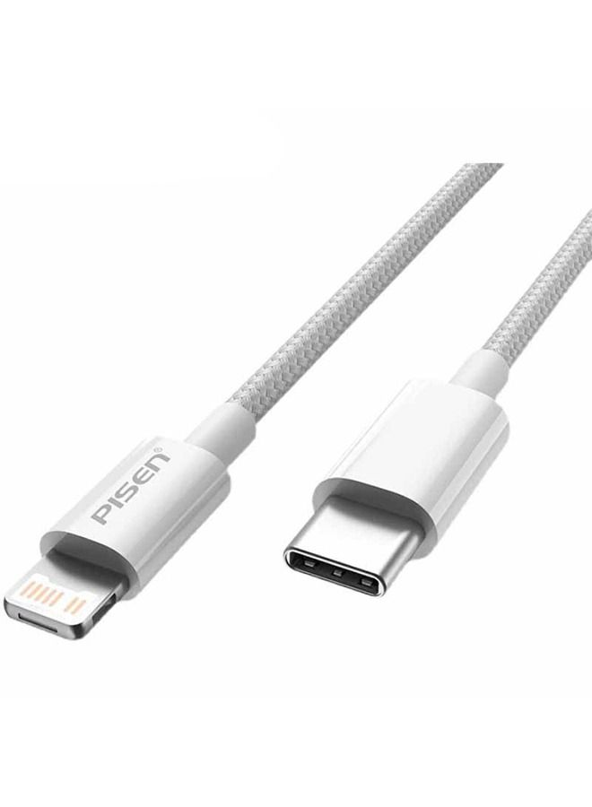 Pisen PD 20W Premium Nylon Braided USB C to Lightning Fast Charging Cable 1.2M White - Image 2