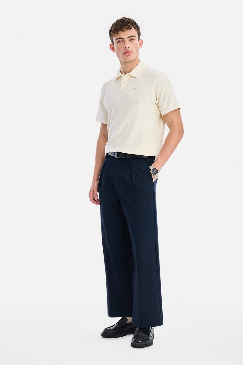 SNITCH Cream Solid Short Sleeve Regular Fit Casual T-Shirt