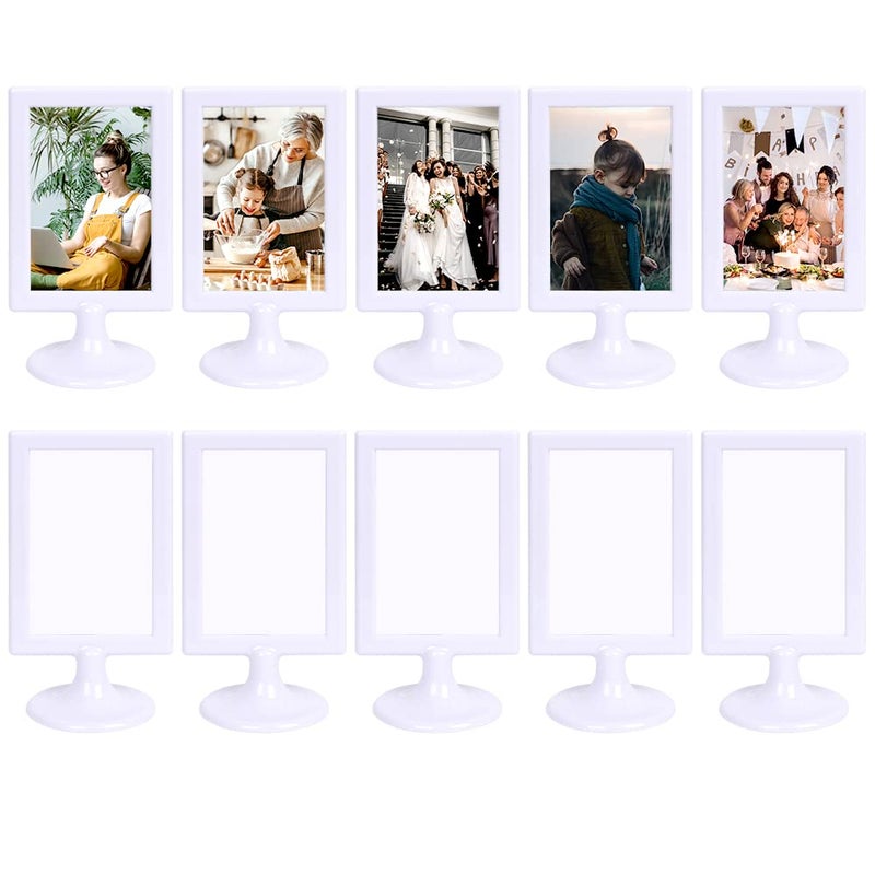 HOTOOLME Double Sided Standing Picture Frames 4x6 Inch 2 Sided Pedestal Photo Frame with Inserts and Base Plastic Vertical Photo Frame For Display White 10 Pack