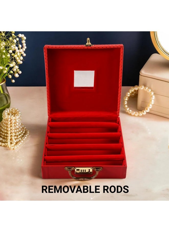 Kuber Industries - Kuber Industries Jewelry Bangle Box | Jewellery Case Organizer (4 Rod) Bangles Box for Women | Leather Jewelry Box | Storage Organizer | Watch Organizer (Check Design) Red - Image 1