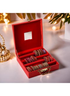 Kuber Industries Jewelry Bangle Box | Jewellery Case Organizer (4 Rod) Bangles Box for Women | Leather Jewelry Box | Storage Organizer | Watch Organizer (Check Design) Red