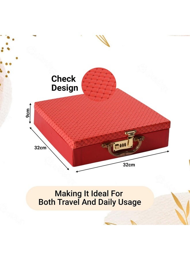 Kuber Industries - Kuber Industries Jewelry Bangle Box | Jewellery Case Organizer (4 Rod) Bangles Box for Women | Leather Jewelry Box | Storage Organizer | Watch Organizer (Check Design) Red - Image 1