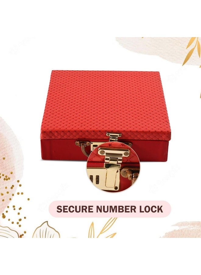 Kuber Industries - Kuber Industries Jewelry Bangle Box | Jewellery Case Organizer (4 Rod) Bangles Box for Women | Leather Jewelry Box | Storage Organizer | Watch Organizer (Check Design) Red - Image 1