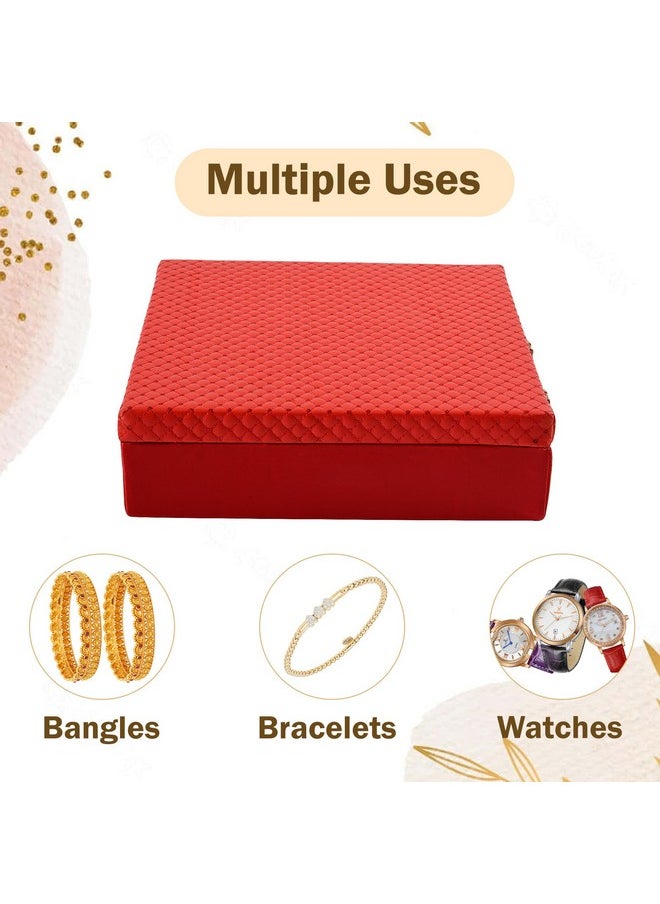 Kuber Industries - Kuber Industries Jewelry Bangle Box | Jewellery Case Organizer (4 Rod) Bangles Box for Women | Leather Jewelry Box | Storage Organizer | Watch Organizer (Check Design) Red - Image 1