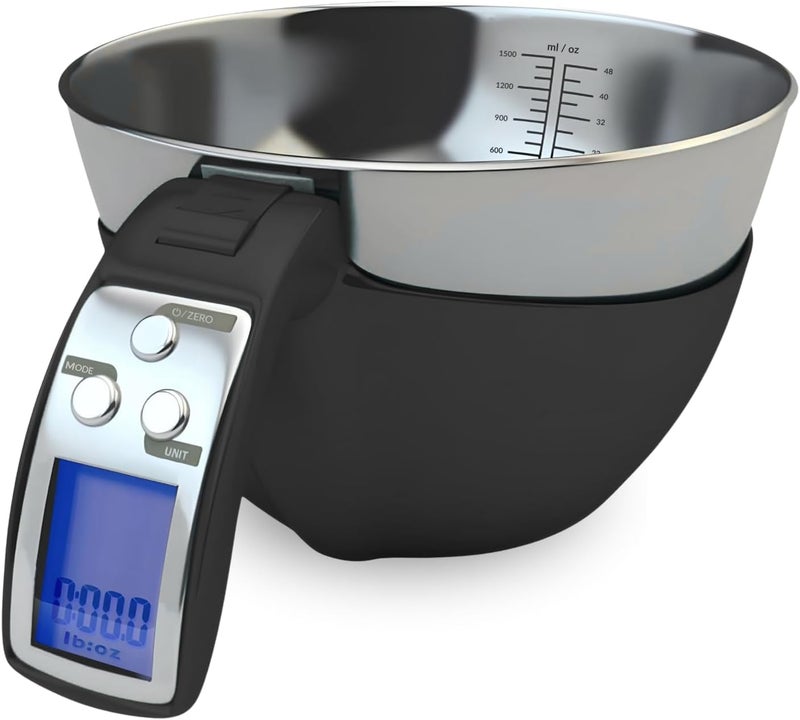 Fradel Digital Kitchen Food Scale with Bowl - 11lb, Grams & Ounces - Removable, Dishwasher-Safe Mixing Bowl - Black - Image 1