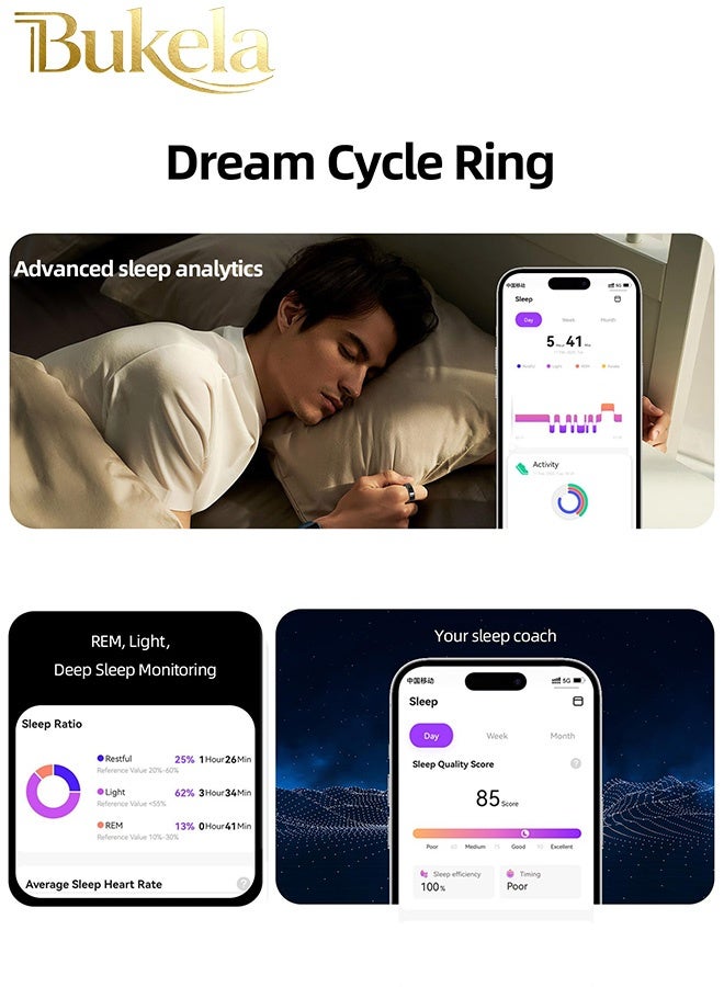 كيلا خاتم ذكي لتتبع الصحة، مراقبة جودة النوم، حلقة عد خطوات اللياقة البدنية مع حافظة شحن، جهاز تحكم عن بعد لالتقاط صور السيلفي بالهاتف، مقاوم للماء والغبار IP68، لأجهزة Android IOS - Image 4