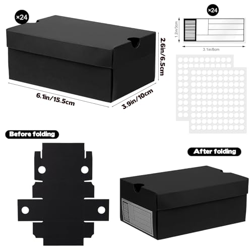Foxtell 24 Pack Mini Sneaker Boxes for Party Favors 6.1 x 3.9 x 2.6 Inch Mini Shoe Gifts Boxes for Candies Cookies Snacks Sports Small Gift Case with Label for Wedding, Holiday, Birthday Party Favor (Black) - Image 2