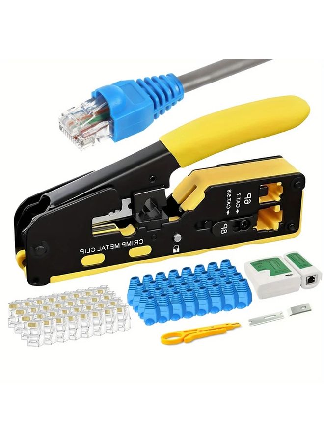 105 قطعة من مجموعة كماشة كابل الشبكة RJ45 من الفولاذ الكربوني بمقبض غير قابل للانزلاق لـ CAT5 و6 و7 - Image 2