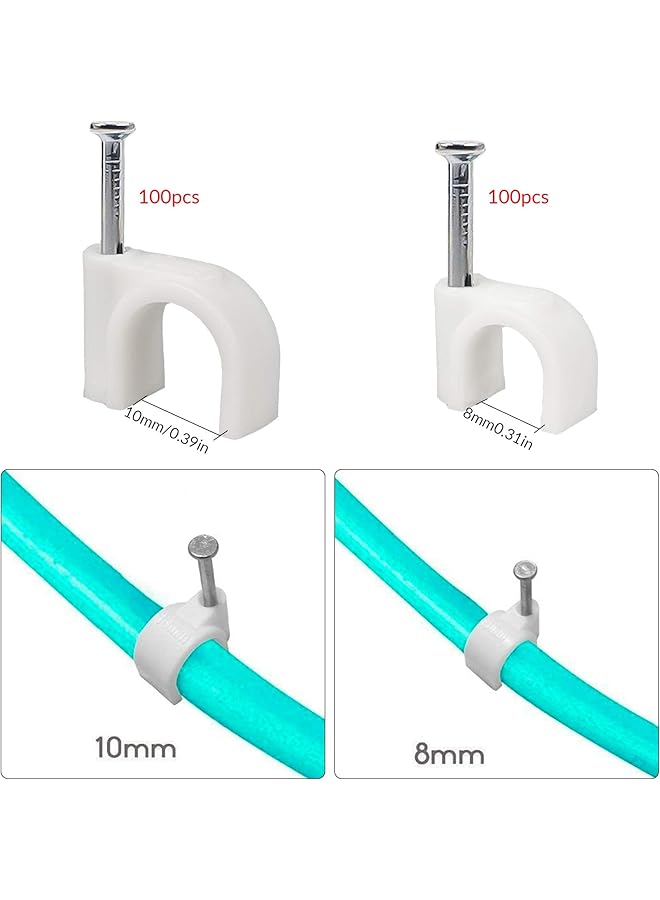 erorex 200Pcs Round Cable Clips Assortment 8Mm 10Mm Electrical Cable Wall Clip White Wire Clips Cable Management Cable Nail Clips Plastic Wire Holder Pin For Wire Ethernet Cable Telephone Cable Tv Wire - Image 2
