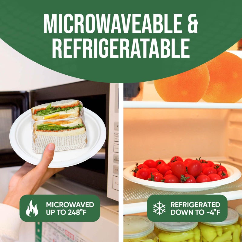 TaidMiao 9 Inch Paper Plates 100 Pack - 100% Compostable Dinnerware | Leak & Grease Resistant Disposable Plates for Parties  Microwavable  Bulk Eco-Friendly - White - Image 4