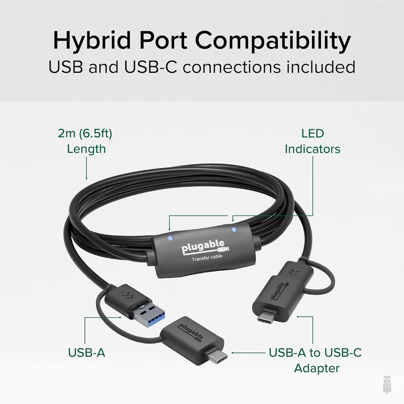 بلاج آبل كابل نقل بيانات USB قابل للتوصيل، من كمبيوتر إلى كمبيوتر، متوافق مع منافذ USB C وUSB 3.0 في نظام ويندوز؛ يسمح بنقل الملفات إلى الكمبيوتر الجديد باستخدام برنامج Bravura Easy Computer Sync المرفق. الطول: 6.6 قدم (USBC-TRAN). - Image 3