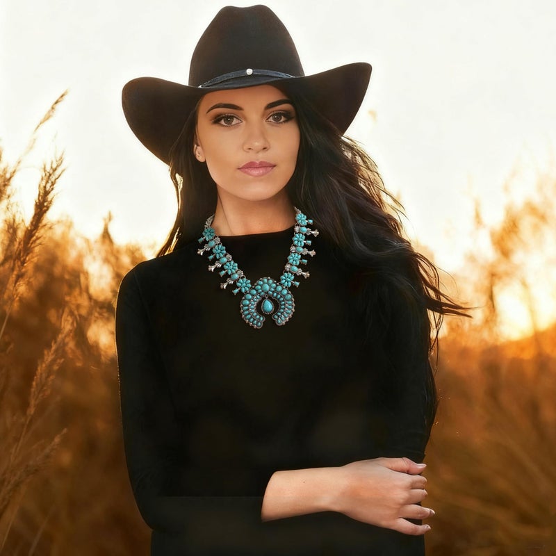 Flyonce Boho Blue Turquoise Collar Necklace, Vintage Style Art Deco Flower Costume Statement Necklace for Women - Image 3