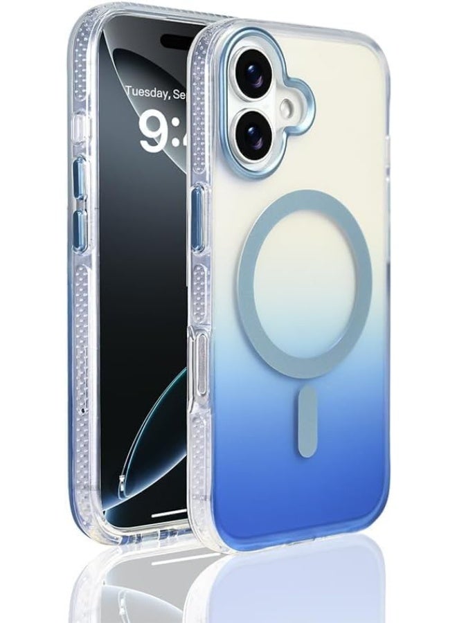 جراب مغناطيسي قوي لهاتف آيفون 16 بلس، لطيف على البشرة [متوافق مع ماج سيف] [حماية بمستوى الاختبارات العسكرية] جراب هاتف رفيع شفاف غير لامع لا يصفر أبدًا (أزرق)