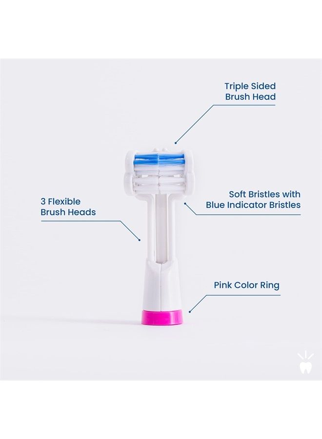 Triple Bristle Replacement Brush Head Refills | Innovative 3 Sided Head Design | Compatible with Triple Bristle Brand Sonic Toothbrush | Color Changing Indicator Bristles | 4 Pack (2 Pink + 2 Blue)  - Image 2