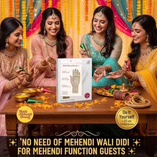 Haldi Mehendi Shaadi 4 Pairs (27 cm Length) Full Hand Henna Mehndi Hand Stencil Template, Traditional Floral Design, Free Size Easy-to-Use Reusable Mehendi Sticker | Intricate Bridal & Festival Designs | Perfect for Weddings, Festivals, Eid (DIY) - Image 3