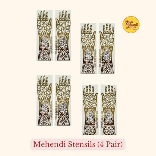 Haldi Mehendi Shaadi 4 Pairs (27 cm Length) Full Hand Henna Mehndi Hand Stencil Template, Traditional Floral Design, Free Size Easy-to-Use Reusable Mehendi Sticker | Intricate Bridal & Festival Designs | Perfect for Weddings, Festivals, Eid (DIY) - Image 2