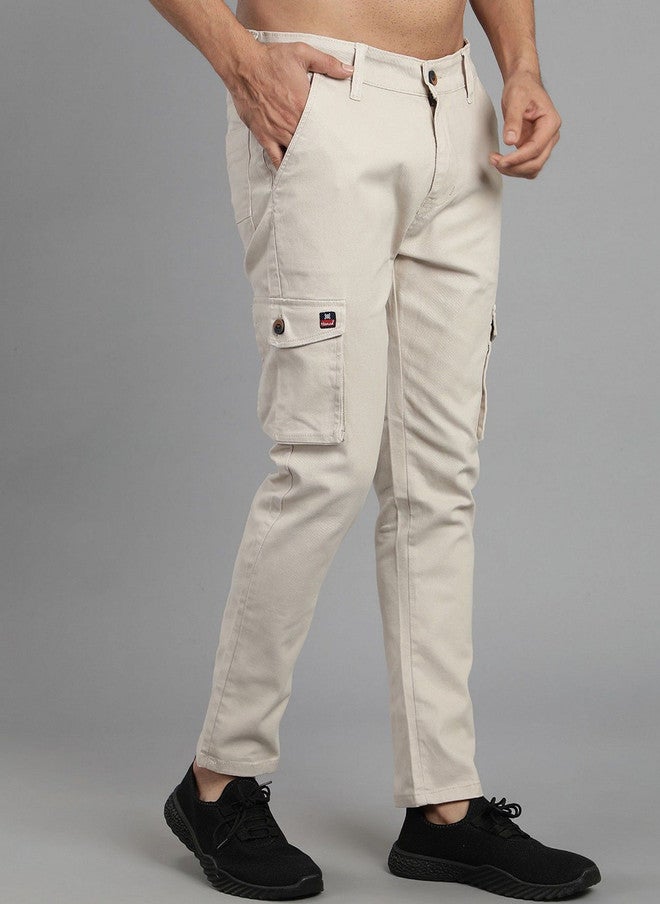 HENCE بنطلونات كارجو للرجال من هينس بتصميم مريح وخصر متوسط الارتفاع وقصة ضيقة باللون الكريمي - Image 2