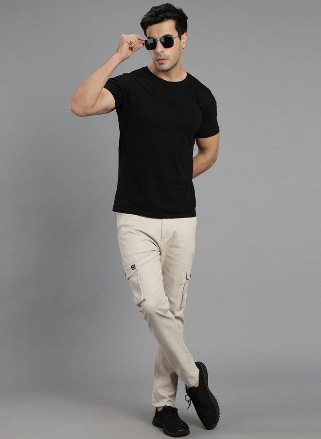 HENCE بنطلونات كارجو للرجال من هينس بتصميم مريح وخصر متوسط الارتفاع وقصة ضيقة باللون الكريمي - Image 4