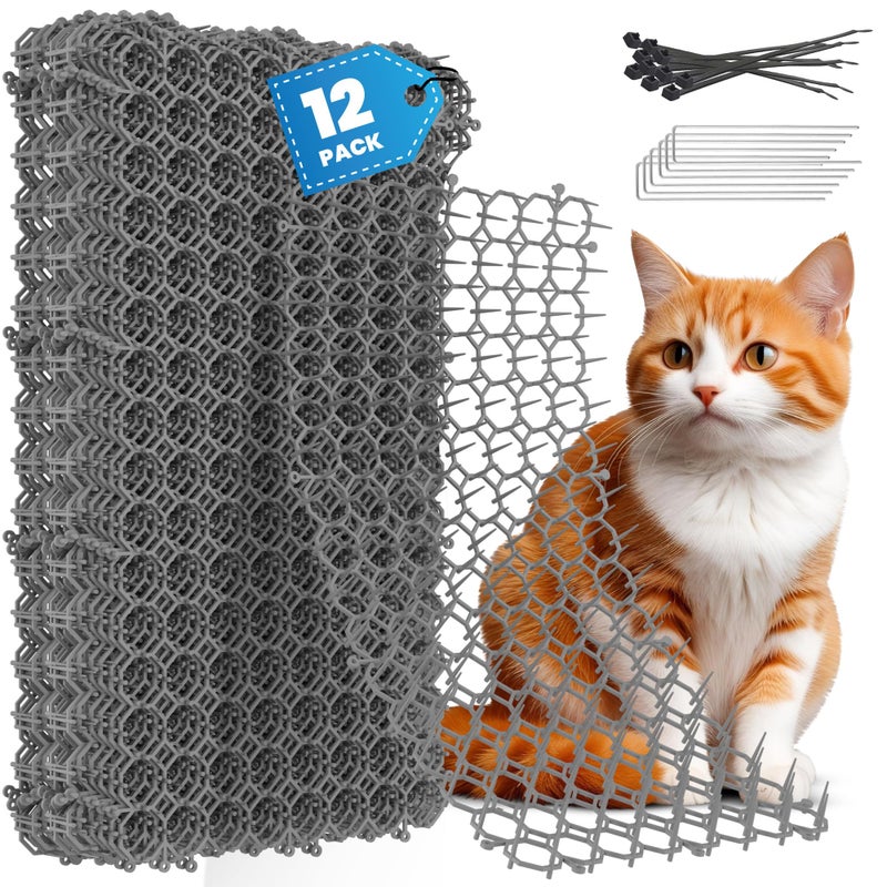 Petfolio 12 Pack Scat Mat for Cats - 16 x 8 Inch Cat Deterrent Mat with Spikes with 1 Inch Spikes, 6 Garden Staples & 10 Zip Ties. Pet Training Mat for Cat Repellent Indoor & Outdoor - Image 1