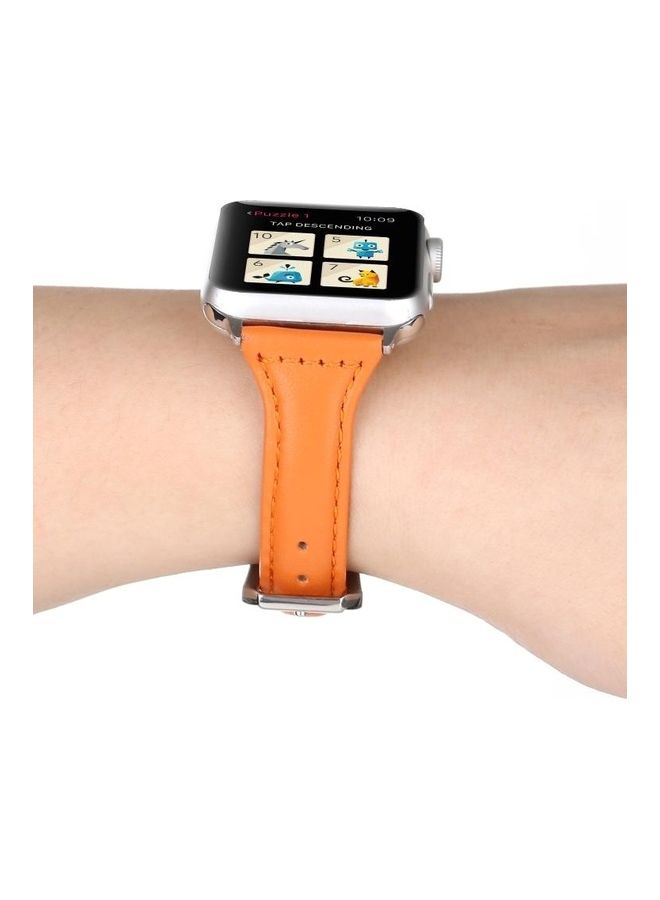 HuHa Small Waist Leather Replacement Watchbands For Apple Watch Series 7/6/SE/5/4/3/2/1 42/44/45mm Orange - Image 5