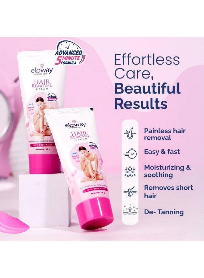 Eloway Hair Removal/Remover Cream For Women 60G Each (Pack Of 3) - For Painless, Quick, And Effective Hair Removal In 5 Minutes | For Arms, Legs, Underarms, & Bikini Line - Ideal For Sensitive Skin And Intimate Areas - Image 2