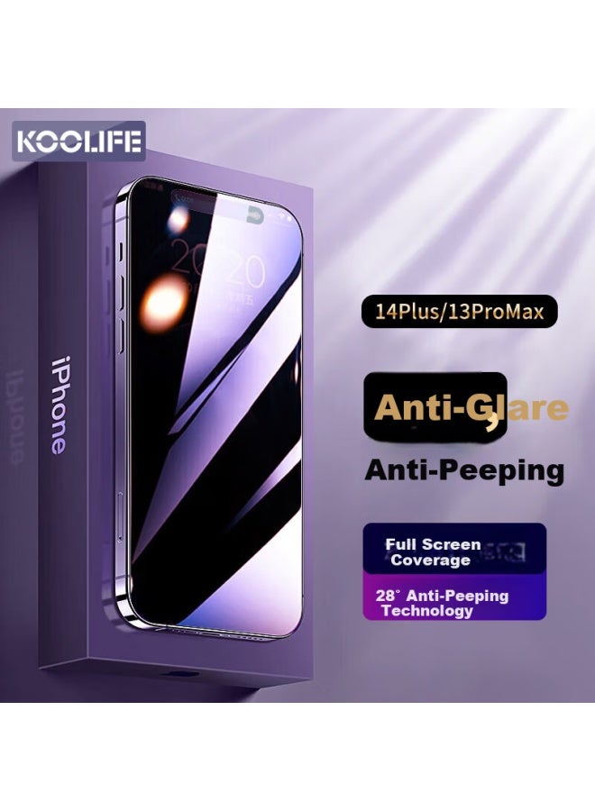 Koolife Privacy Screen Protector For Iphone 13 Pro Max/14 Plus, Anti-spy Tempered Glass Film Anti-peeping Anti-spying Privacy Protection Full Screen Coverage Glass Anti-shock - Image 1
