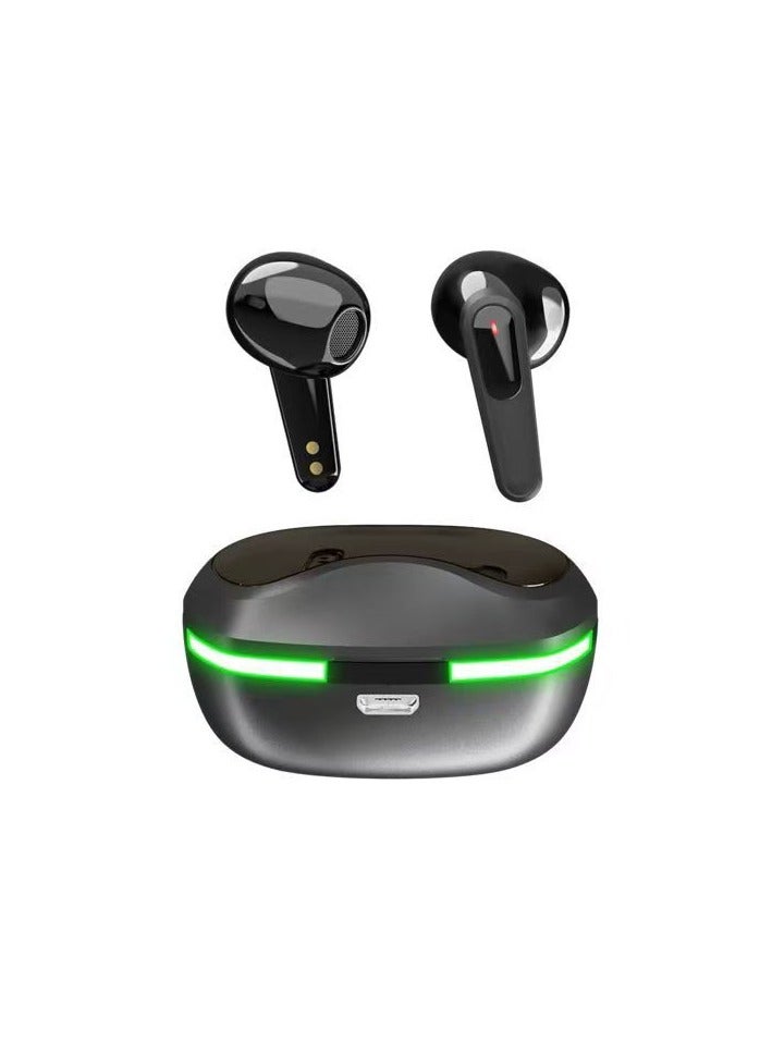 نيا سماعات أذن FreeBuds PRO60، لاسلكية بتقنية البلوتوث 5.1، صوت ستيريو، مريحة وغير مؤلمة، ضوء ملون للتنفس، لمسة ذكية صغيرة، 8 ساعات من تشغيل الموسيقى بعد 1.5 ساعة من الشحن، صغيرة الحجم ومريحة، مقاومة للماء والعرق IPX4، لون أسود - Image 1