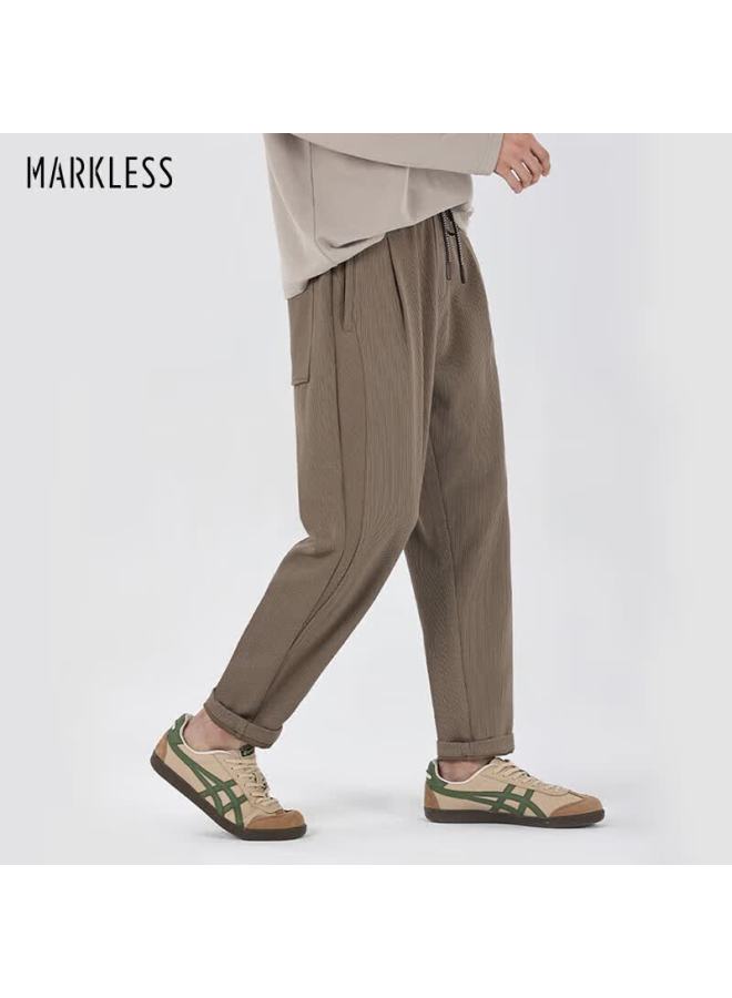 Markless Men's Casual Pants Autumn Winter Straight Leg Solid Color Tapered Slim Fit Long Pants 3860 Khaki S - Image 1