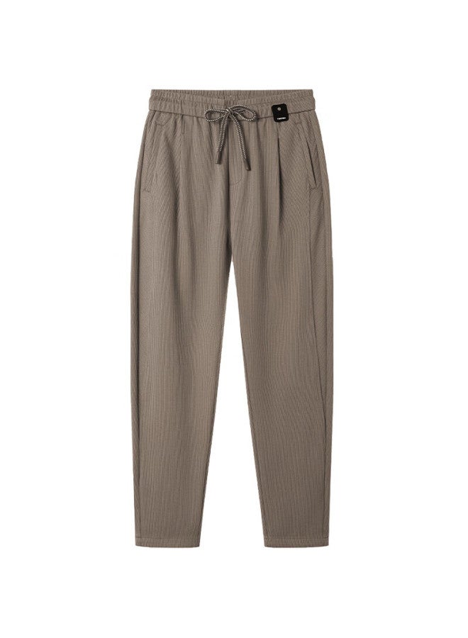 Markless Men's Casual Pants Autumn Winter Straight Leg Solid Color Tapered Slim Fit Long Pants 3860 Khaki S - Image 4