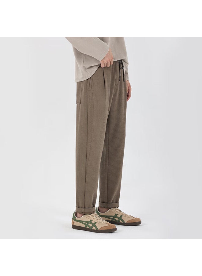 Markless Men's Casual Pants Autumn Winter Straight Leg Solid Color Tapered Slim Fit Long Pants 3860 Khaki S - Image 3
