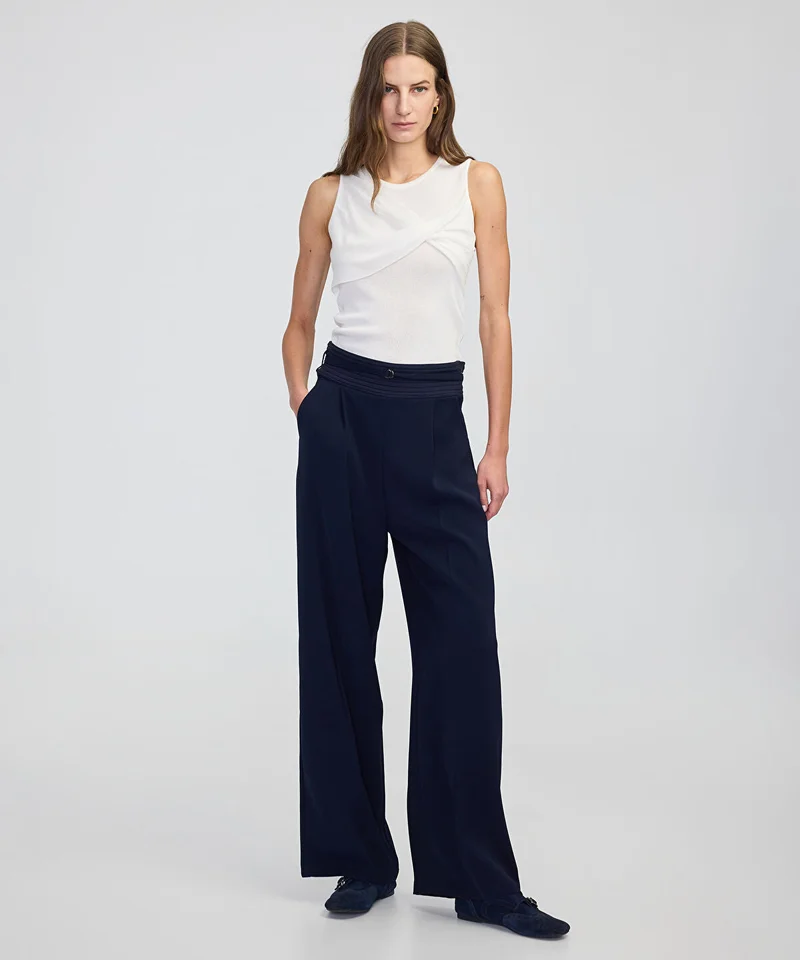 Ipekyol Mixed Wide-Leg Trousers with Belt