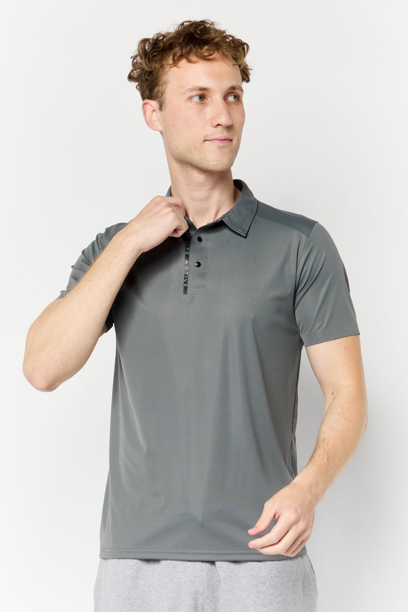 RBX Men Sportswear Fit Short Sleeve Outdoor Polo Shirt, Dark Grey - Image 1
