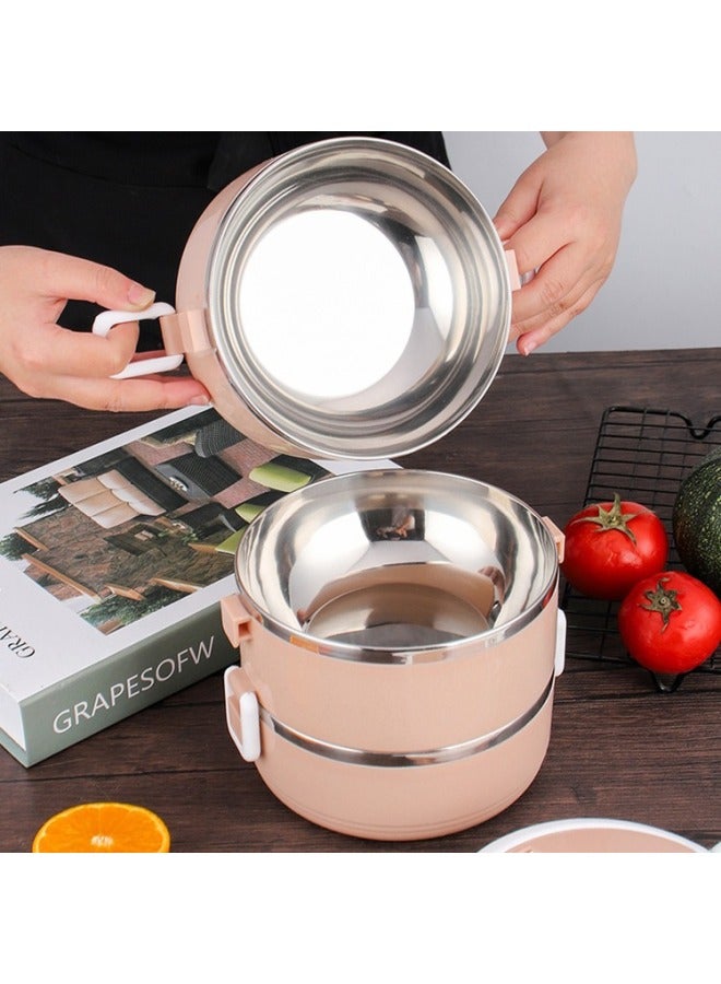 Factory Wholesale Stainless Steel Lunch Box Insulated Lunch Box Student Multi-layer Round Large Capacity Lunch Box Printing LOGO-Specifications:Nordic Gradient-Color:Double Layer [with Color Box]] - Image 5