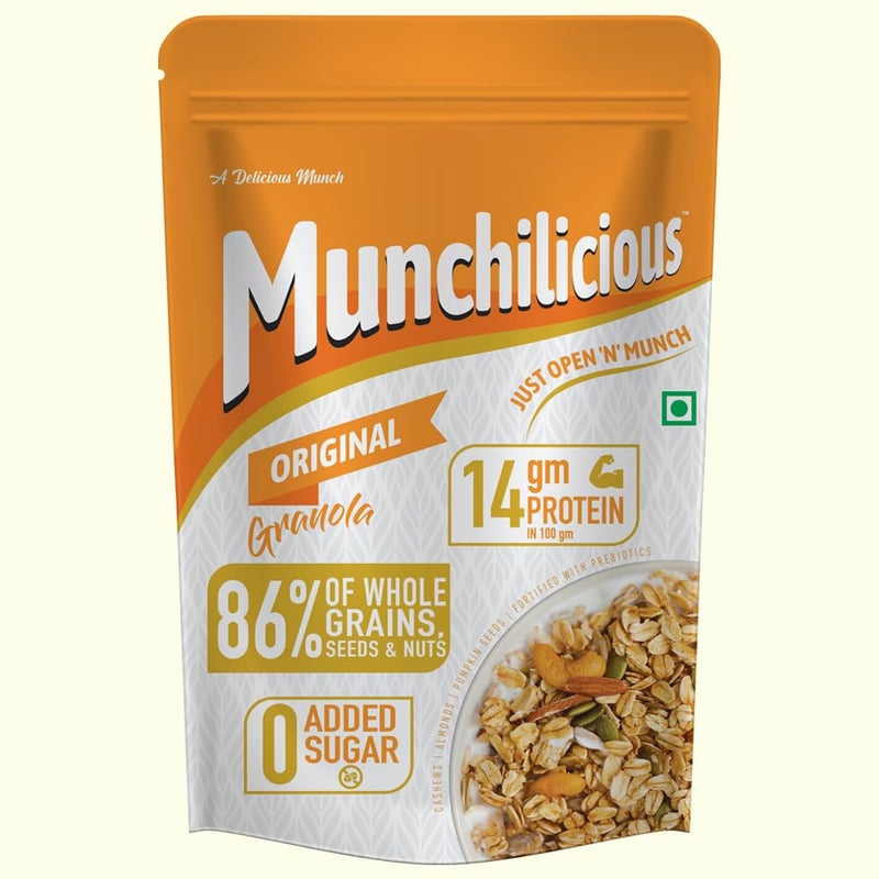 Munchilicious Granola - Original, 350g | 80% Seeds & Whole Grains | Crunchy Roasted Cereal | High Protein & Fiber | Cholesterol Free | Trans Fat Free | Healthy Ready-to-Eat Breakfast Snack - Image 1
