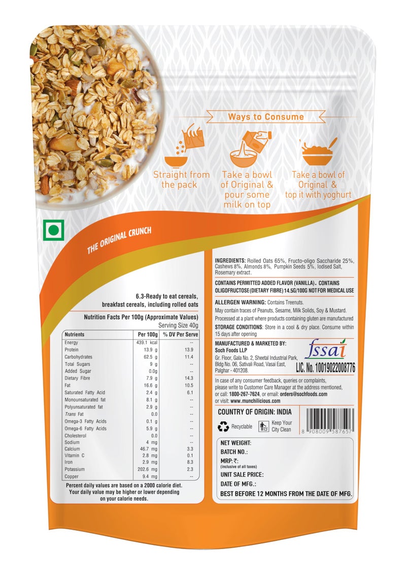 Munchilicious Granola - Original, 350g | 80% Seeds & Whole Grains | Crunchy Roasted Cereal | High Protein & Fiber | Cholesterol Free | Trans Fat Free | Healthy Ready-to-Eat Breakfast Snack - Image 2