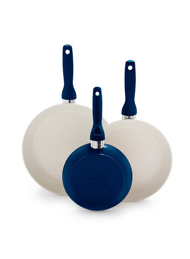 Greenpan GreenPan Rio Hard Anodized Healthy Ceramic Nonstick, 7" 9.5" and 11" 3 Piece Frying Pan Skillet Set, Soft Grip Handle, PFAS-Free, Dishwasher Safe, Oven Safe, Oxford Blue  - Image 1