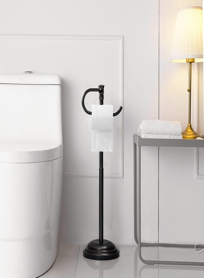 RUMOSE Toilet Paper Holder Stand for Floor, Oil Rubbed Bronze Adjustable (12.4" to 22.8") Bathroom Toilet Tissue Holder, Free Standing Toilet Paper Roll Holder with Storage, Stainless Steel - Image 2