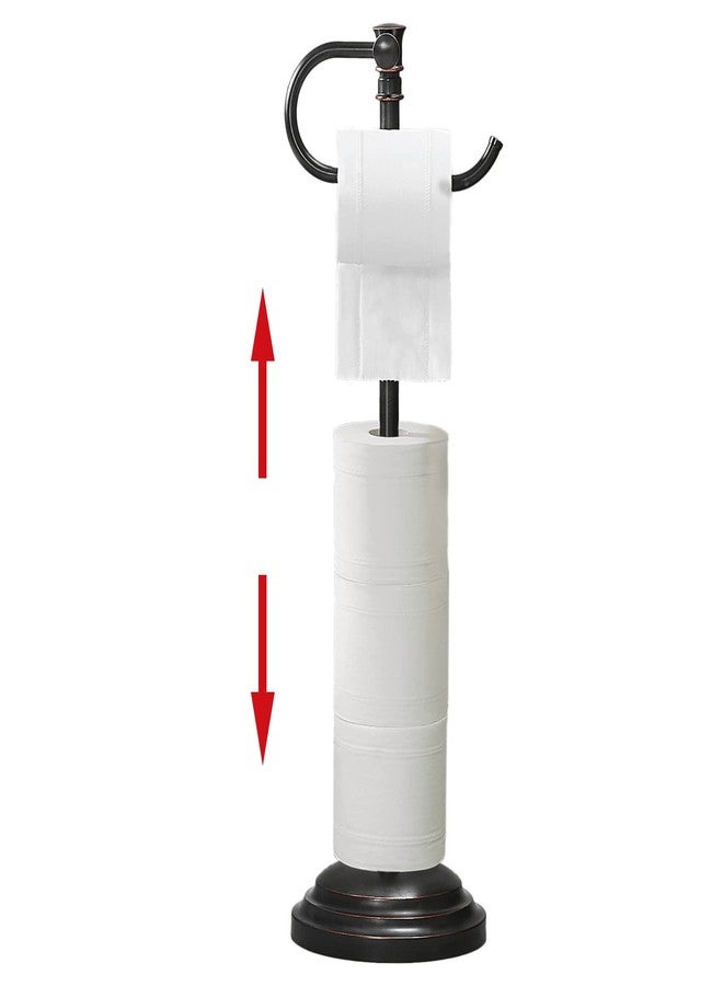 RUMOSE Toilet Paper Holder Stand for Floor, Oil Rubbed Bronze Adjustable (12.4" to 22.8") Bathroom Toilet Tissue Holder, Free Standing Toilet Paper Roll Holder with Storage, Stainless Steel - Image 1
